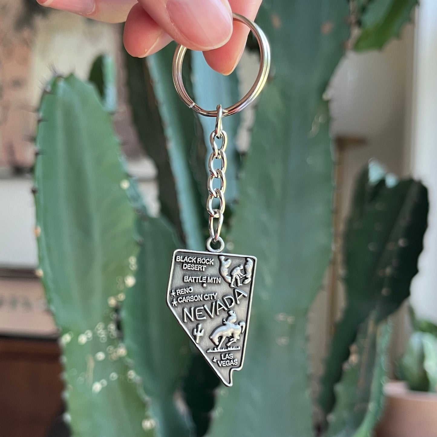 Vintage Inspired Silver Plated Nevada Keychain